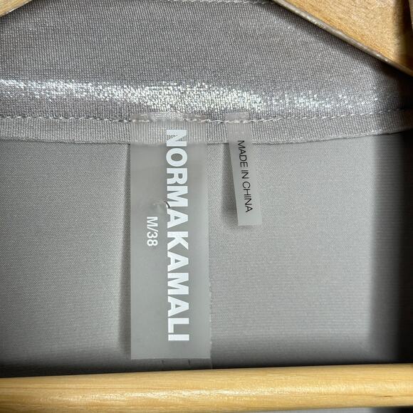 NORMA KAMALI Single Breast Straight Fit Jacket Blazer Silver Metallic Sz M {3K6} - Picture 5 of 6